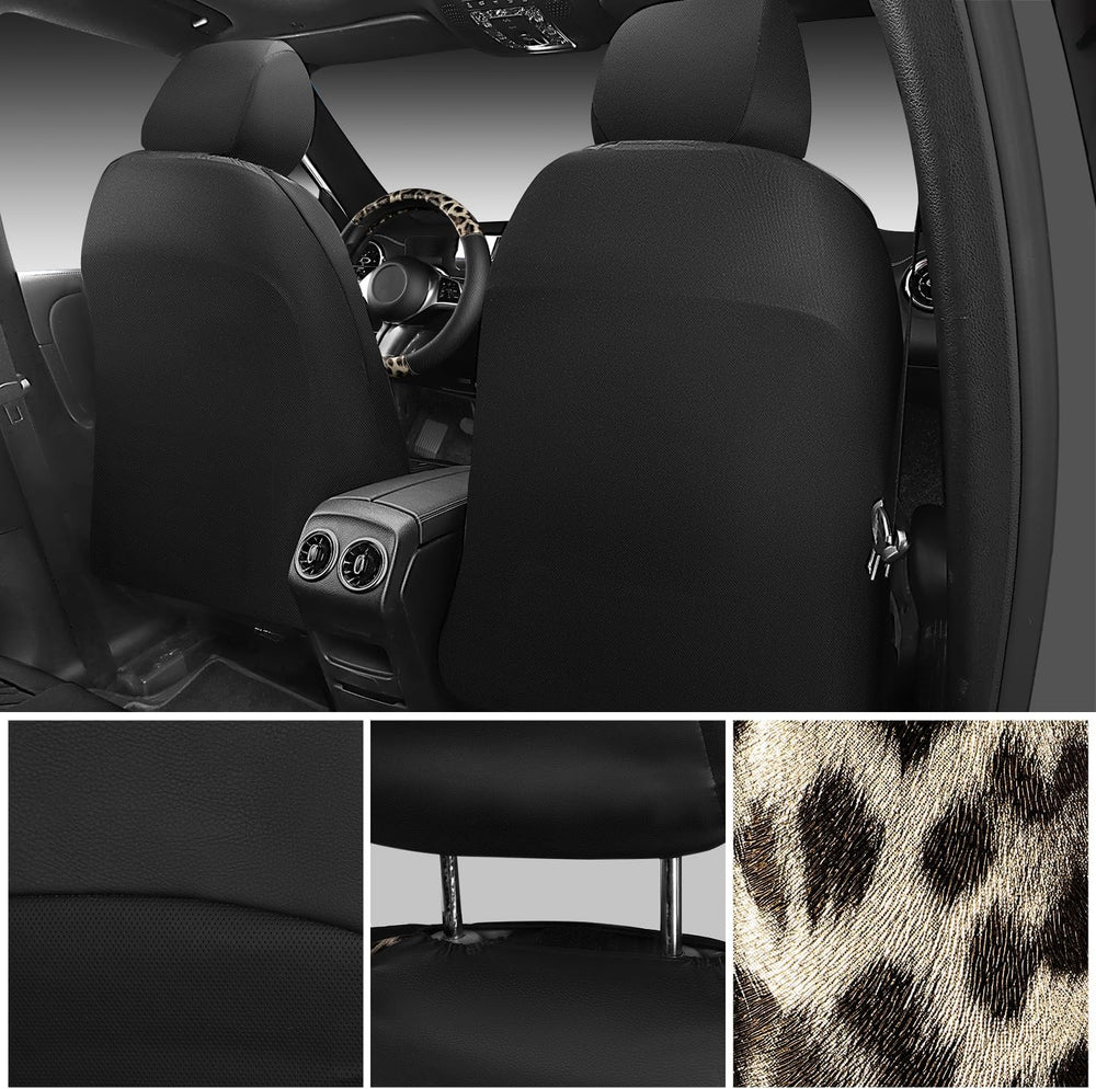 CAR PASS Leopard Print Faux Leather Car Seat Covers & Leopard Car Mats&am...