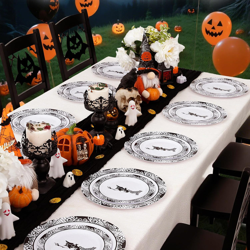 EjonirInjonir 60pcs Sturdy Halloween Plastic Plates For Spooky Party Decor