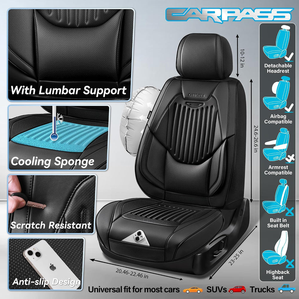 CAR PASS Luxury Nappa Leather Car Seat Covers Full Set, Lumbar Support Seat C...