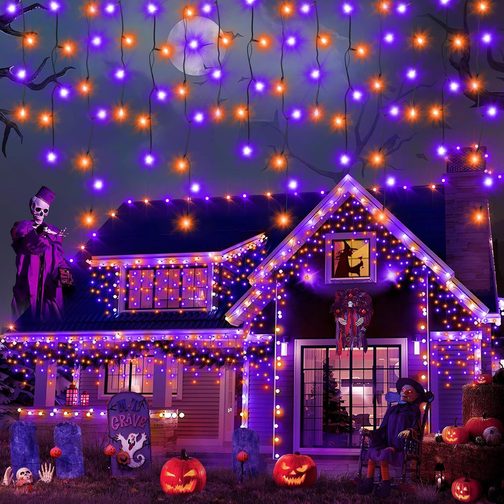 66FT 640LED Orange Purple Halloween Lights Outdoor 8 Modes Plug-in