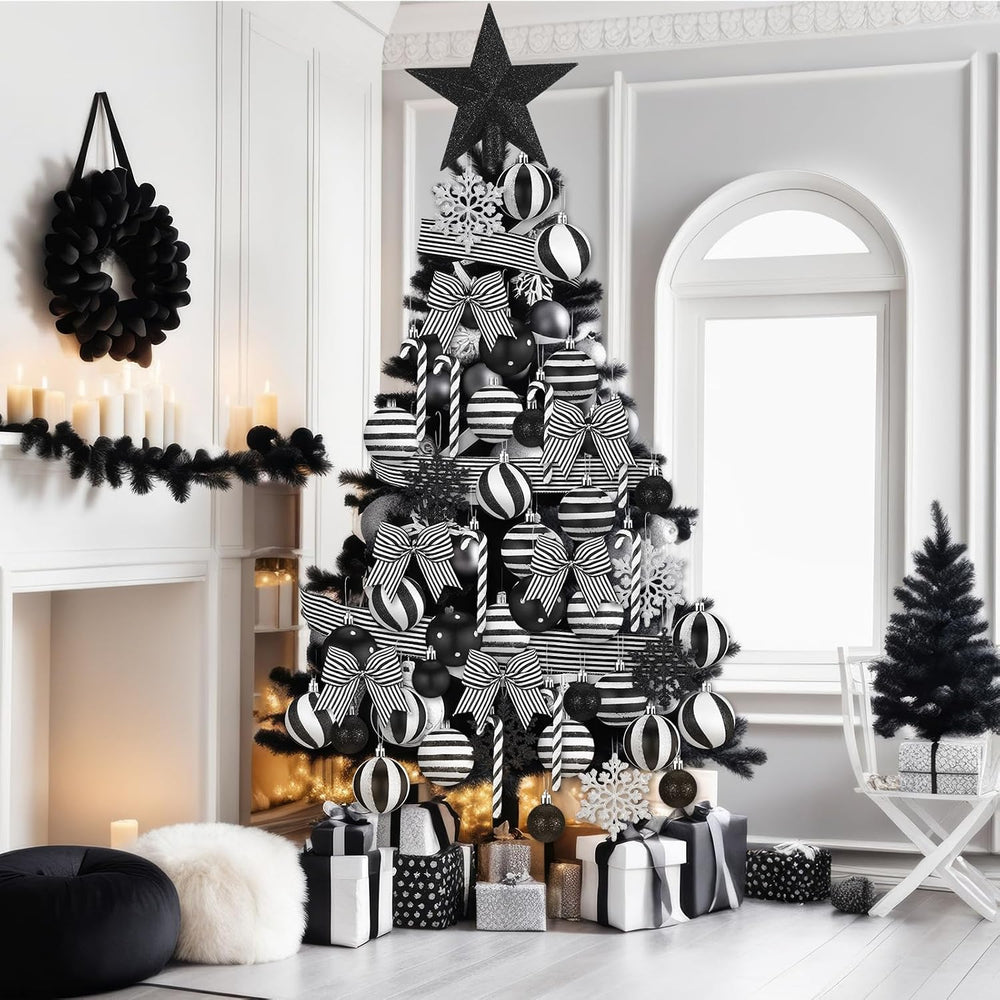 68 Pcs Black and White Christmas Tree Decor Nightmare Halloween Ornaments