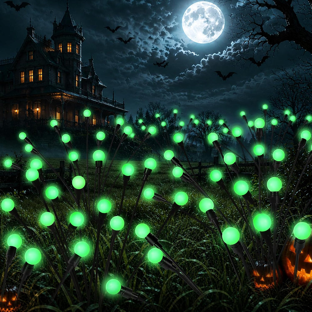 Solar Halloween Lights(6Pack 60LED), Green Outdoor Halloween Decor
