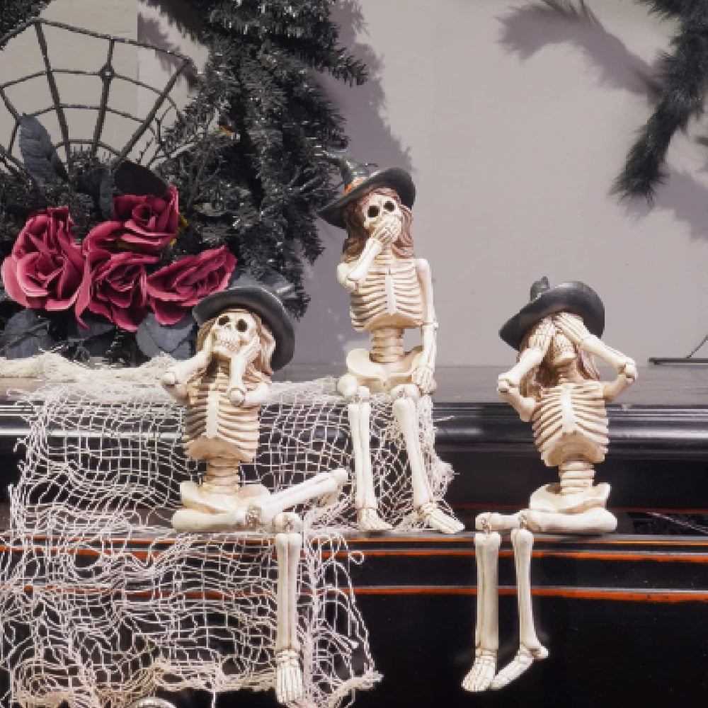 Newman House Studio Halloween-Décorations No-Evil-Skeleton-Figurines