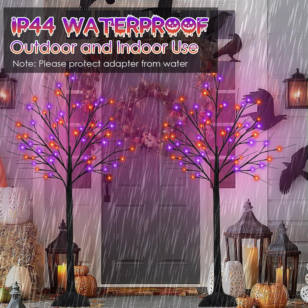 2 Pack 6FT Lighted Black Halloween Tree with 288 LED Orange & Purple Lights