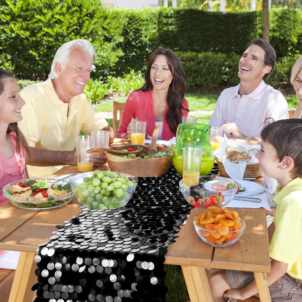 3 Packs Black Sequin Table Runner 12 x 108 Inch Glitter Rectangle Big Sequin ...