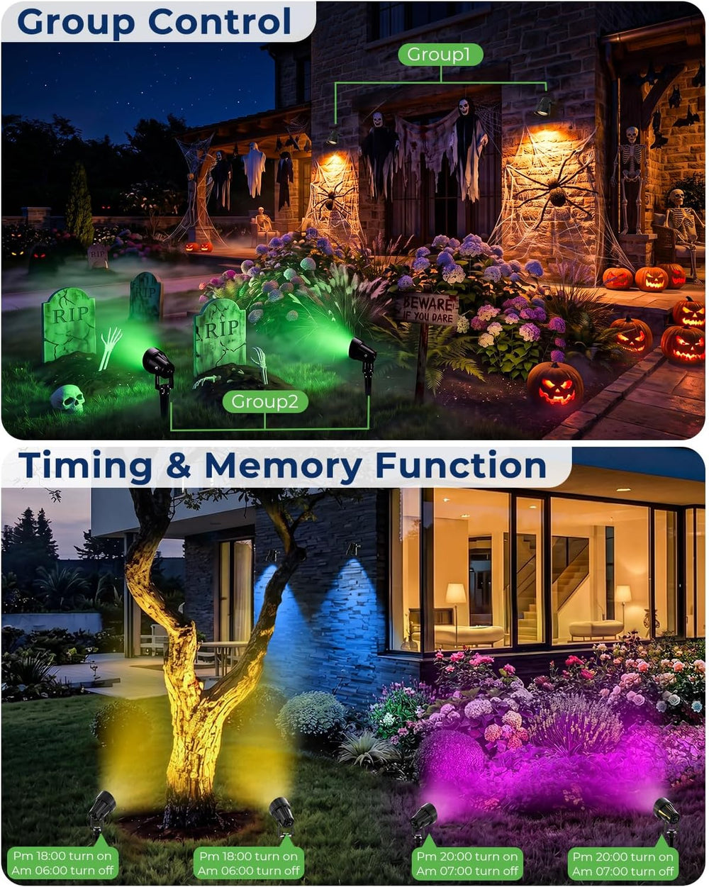 RGBW Halloween Spotlights Outdoor with APP & Remote Control, 4 Pack