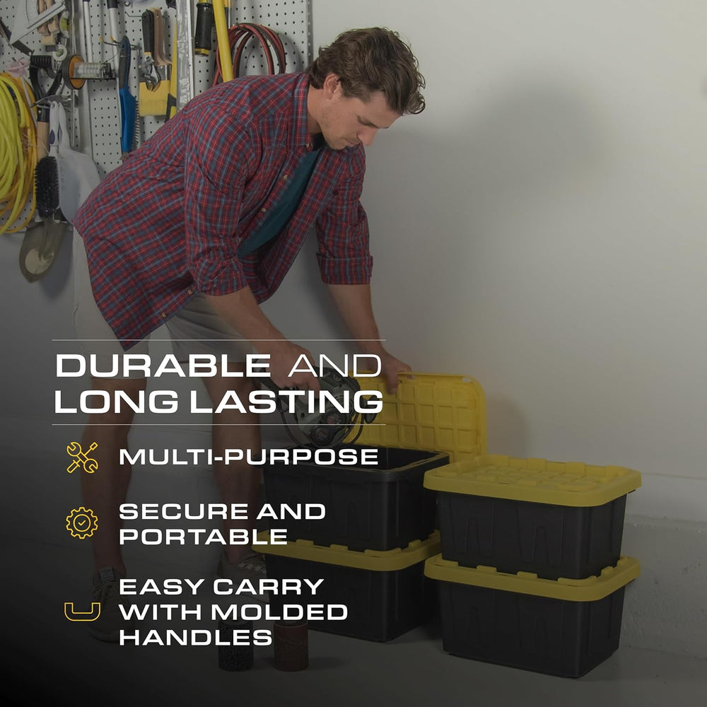 BLACK & YELLOW 5-Gallon Stackable Plastic Storage Bins with Lids, 6 Pack