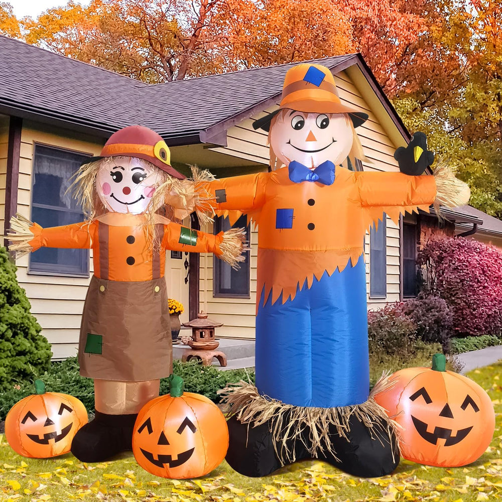 DomKom 6ft Long Inflatable Scarecrow and Pumpkin – Halloween Thanksgiving Fal...
