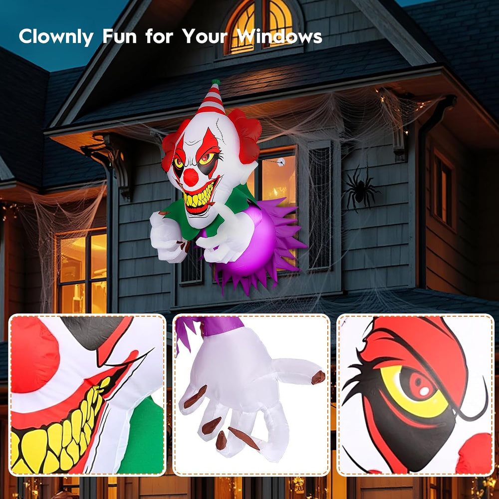 3.9 Ft Halloween Inflatables Scary Clown Broke Out from Window, Halloween Blo...