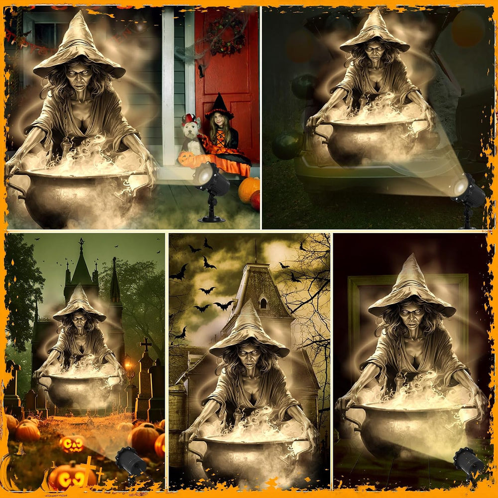 Treela Halloween Projector Light Outdoor Witches and Cauldron Decoration