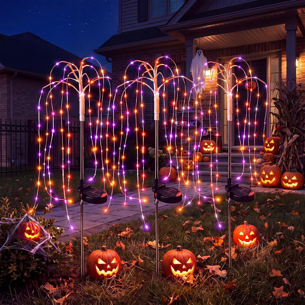 Tujoe 3 Pcs Halloween Solar Willow Lights Firework Light, Purple Orange