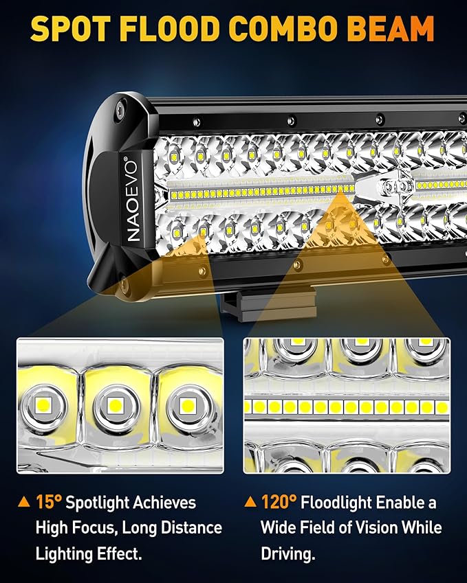 NAOEVO 12 Inch LED Light Bar and 4PCS 4 Inch LED Pod Lights, 54000LM LED