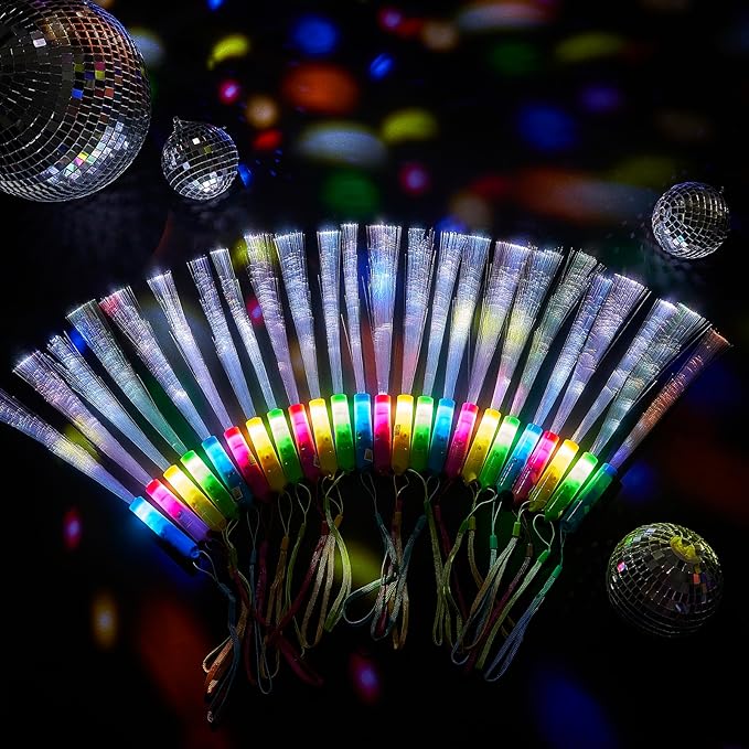 Lewtemi 60 Pack Fiber Optic Wand Glow Wand LED Light Up Wand Bulk with 3 Flas...