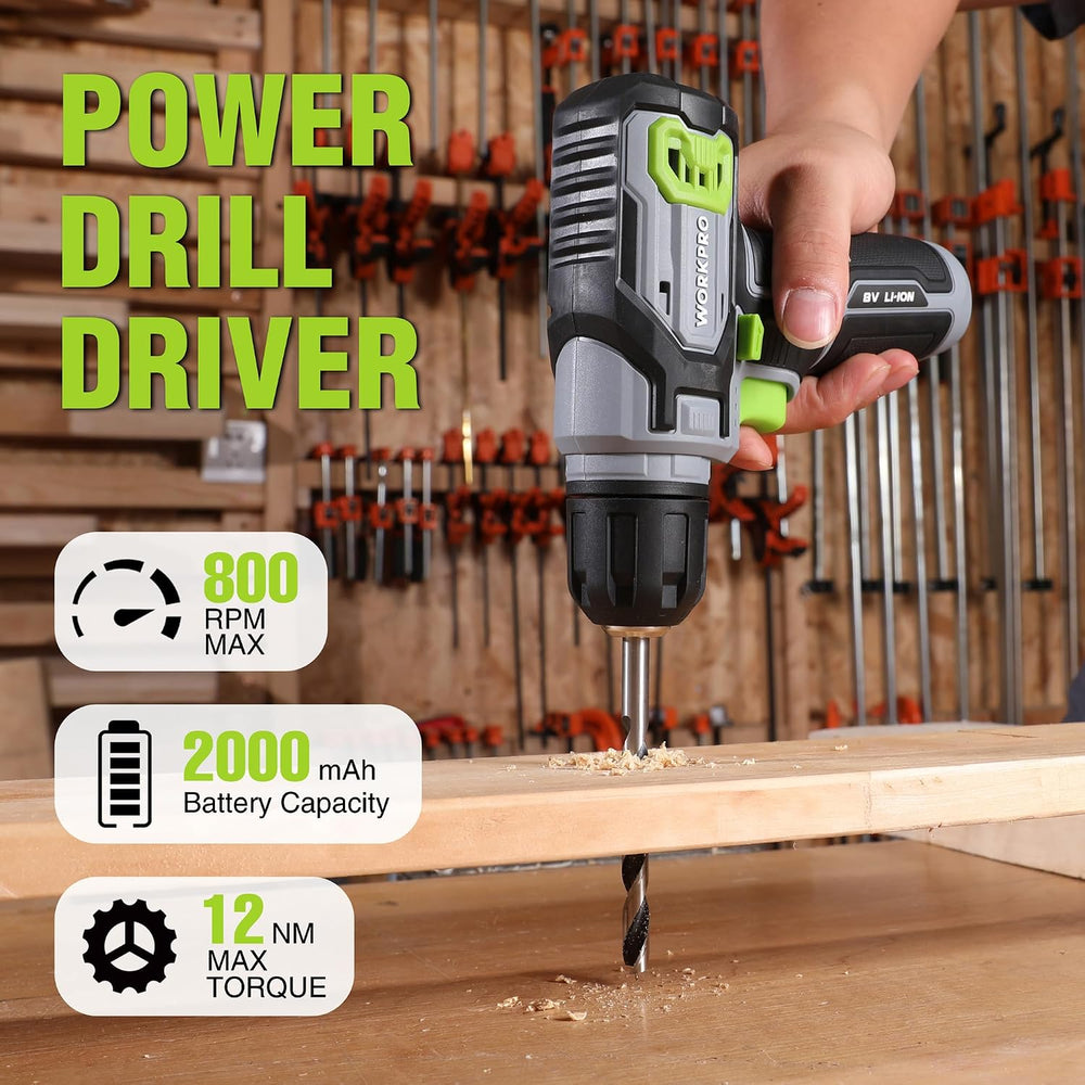 WORKPRO Power Drill Bit Set with Tool Box, 8V Cordless Drill Driver