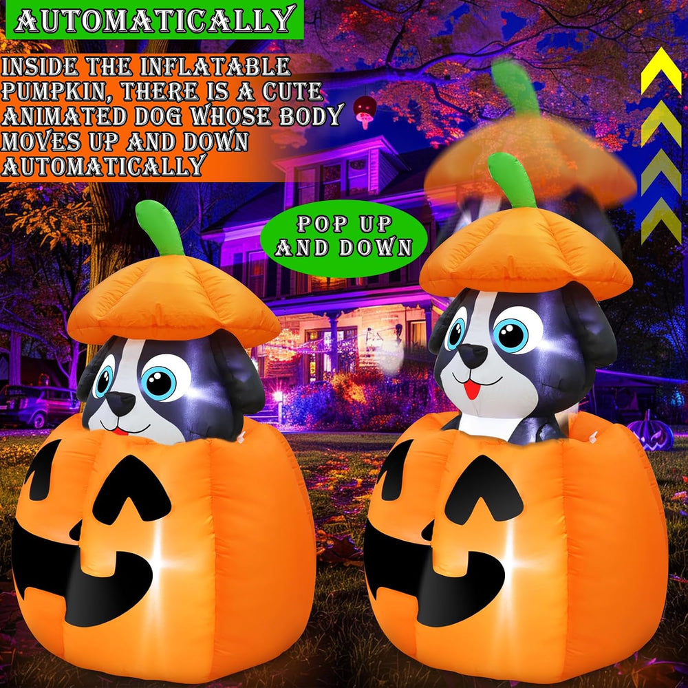 Animated 5 FT Halloween Inflatables Dog Broke Out from Pumpkin