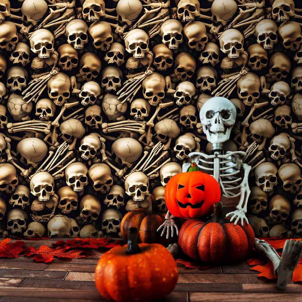 Tegeme 200 ft Halloween Skull Wall Backdrop Roll, Skeleton Tablecloth
