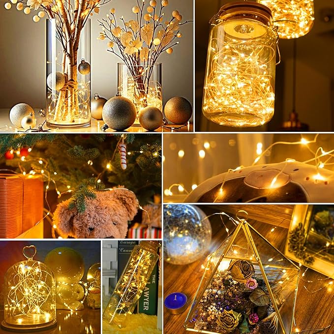 pozzolanas 50 Pack Warm White Battery Operated String Lights - 7ft Waterproof...