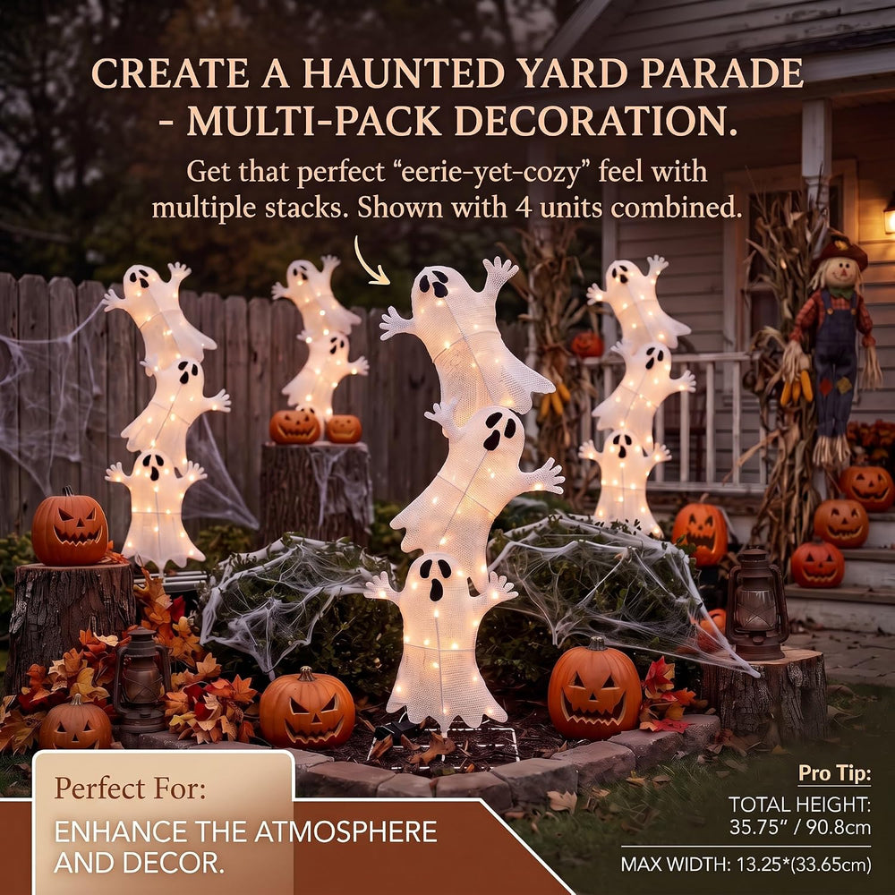 3-Tier Stacked Ghost Halloween Lighted Outdoor Display