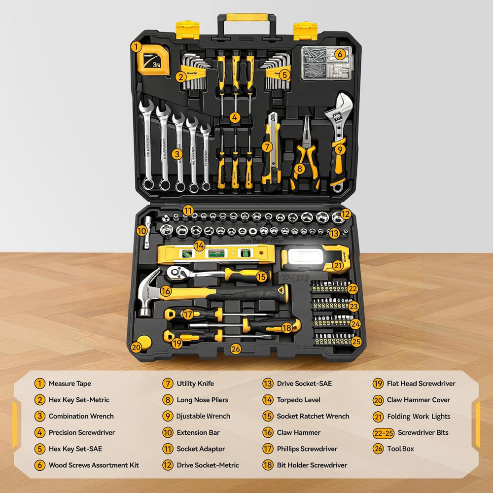 GRENPRO 219PCS Basic Home Auto Mechanic Hand Tool Kit With Storage Tool Box