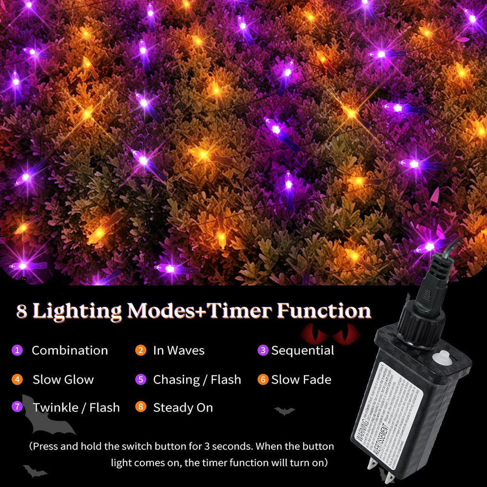 Halloween Net Lights Outdoor, Orange Purple Mesh, 120 LED, 5x6 ft