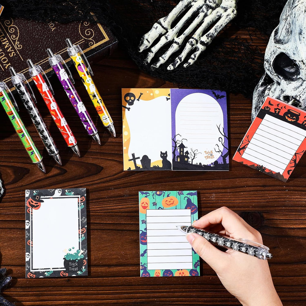 MotiMind 60 Pcs Halloween Pens and Cute Halloween Sticky Notes Set