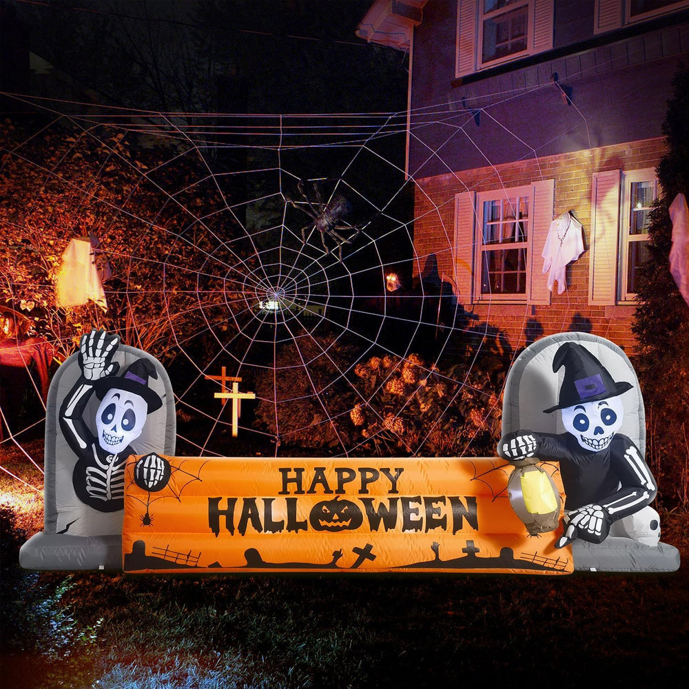 10FT Large Halloween Inflatable Decorations Skeleton Tombstone Banner, Build-...