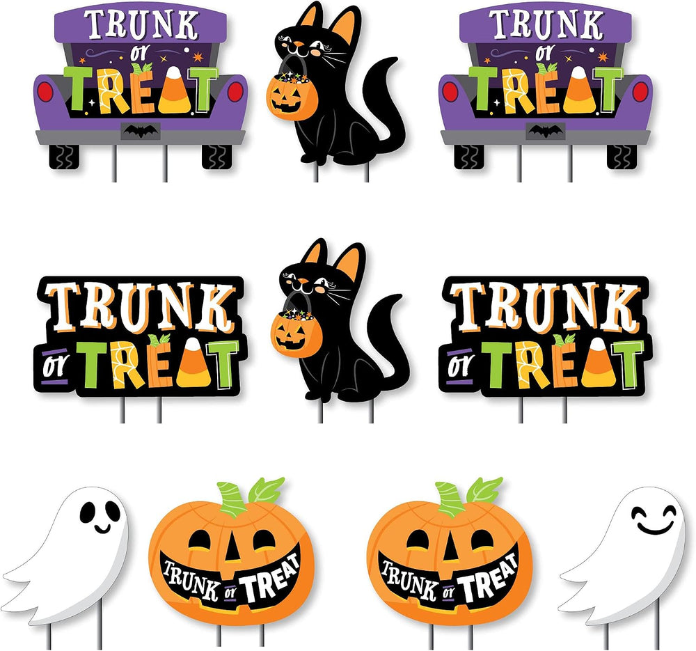 Big Dot of Happiness Trunk or Treat - Cat Pumpkin Trunk Lawn Decorations - Ou...