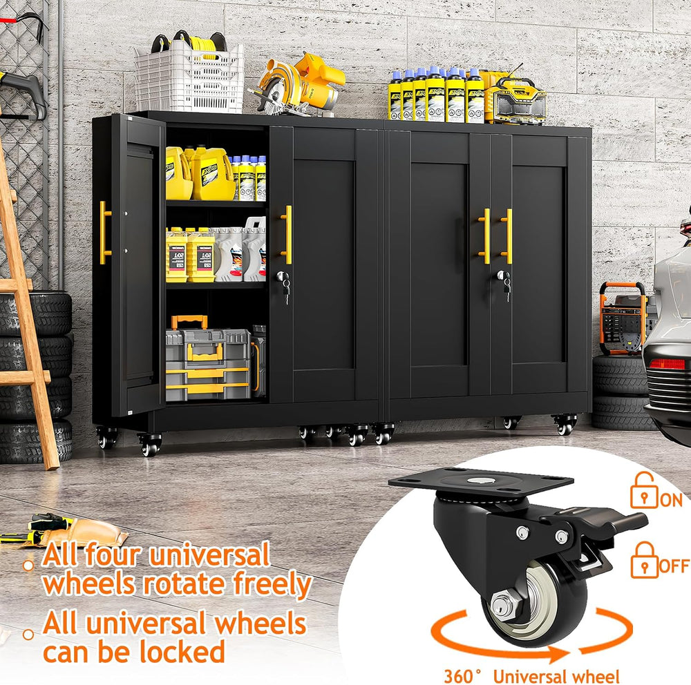 Metal Storage Cabinet with Wheels, 36" Tall Locking Storage Black