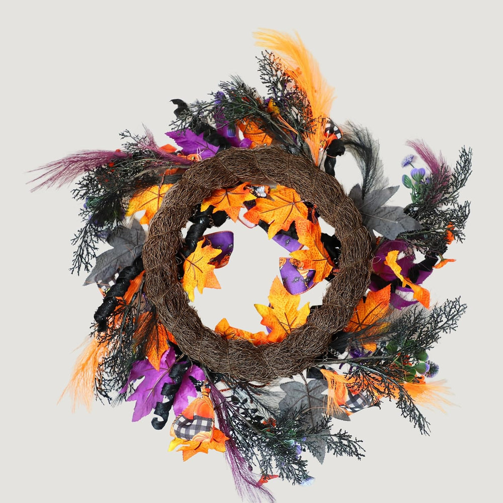 KBREE 22" Halloween Wreath for Front Door, Full Gothic Spooky Autumn Wre...