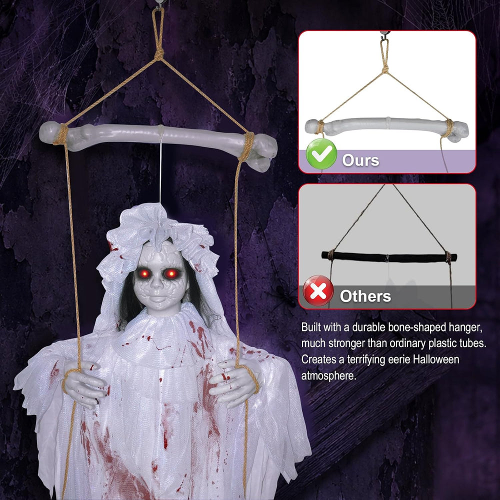 56" Halloween Swinging Ghost Girl Hanging Prop Indoor Outdoor Decorations