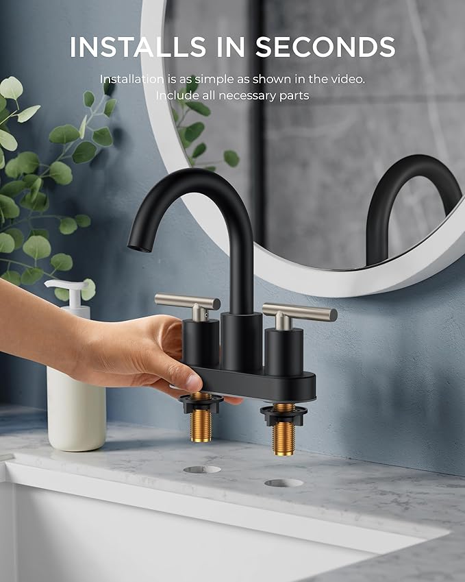 FORIOUS 4 Inch Centerset Bathroom Sink Faucet Black and Brushed Nickel