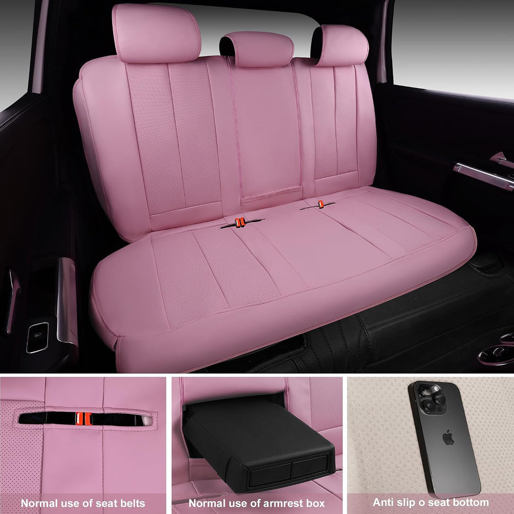 CAR PASS Pink Leather Seat Covers Full Set, Water Resistant 3D Foam Faux Leat...