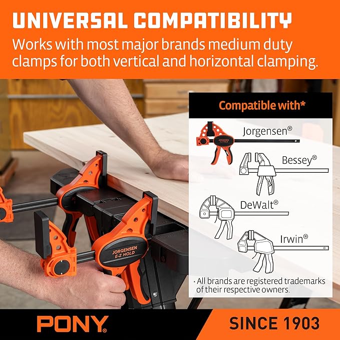 Pony Portable Folding Work Table, 2-in-1 as Sawhorse & Workbench, 31” W×25”