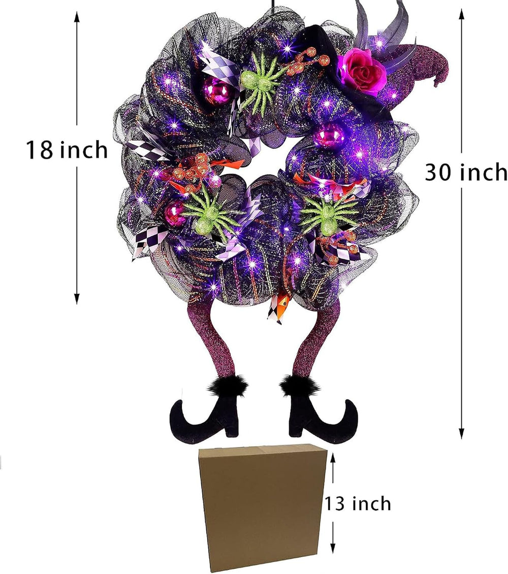 Lulu Home 18"x30" Halloween Wreath, Purple, 30 LED Lighted