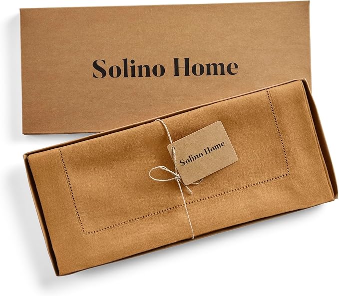 Solino Home Linen Brown Sugar Table Runner 72 Inches Long - 100% Pure Linen H...