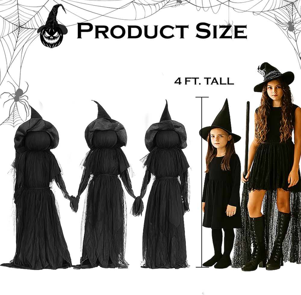 Evergreen Set of 3 LED Black Halloween Witches with Hats Stakes | 4 Feet Tall...