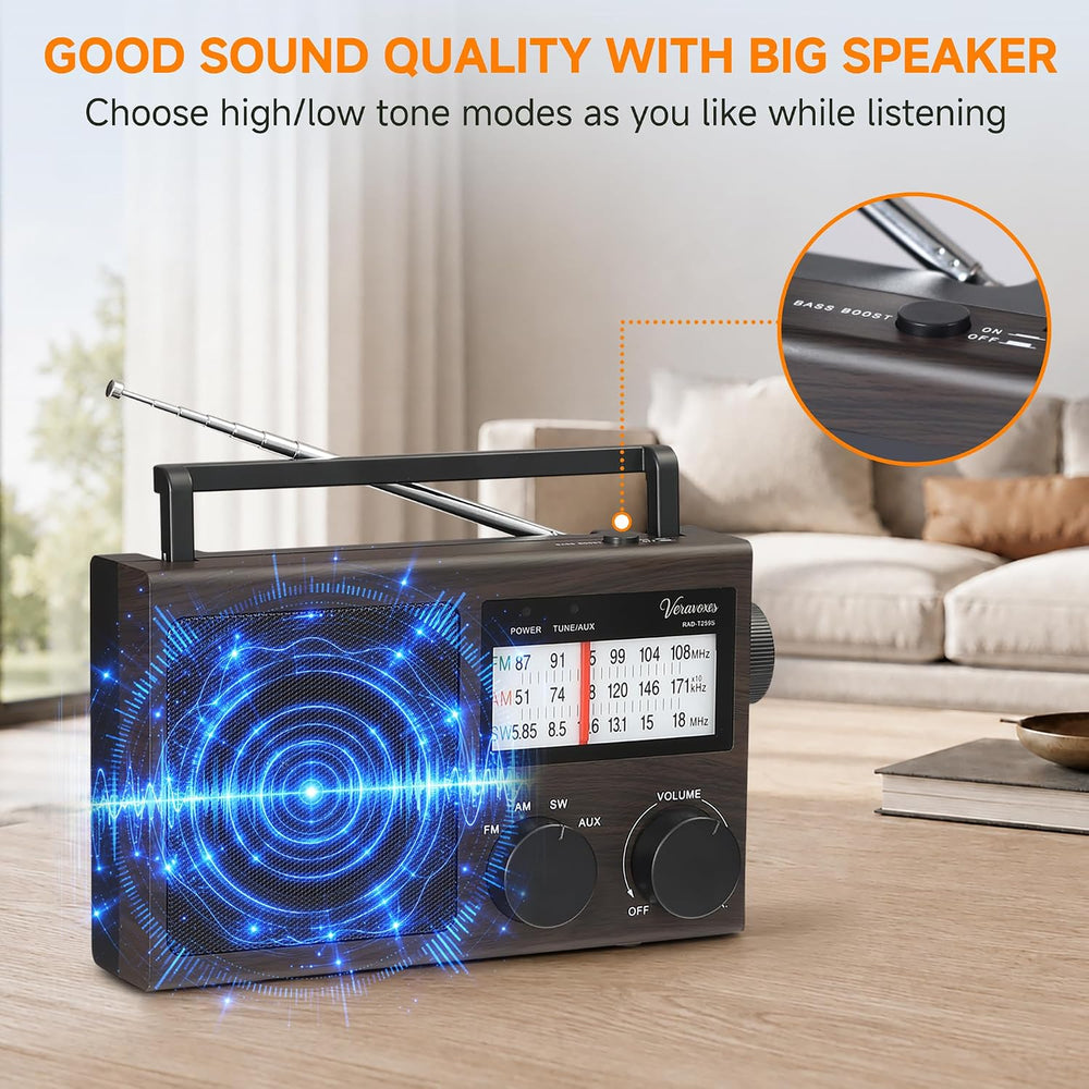 Portable AM FM Shortwave Radio AC & Battery Powered