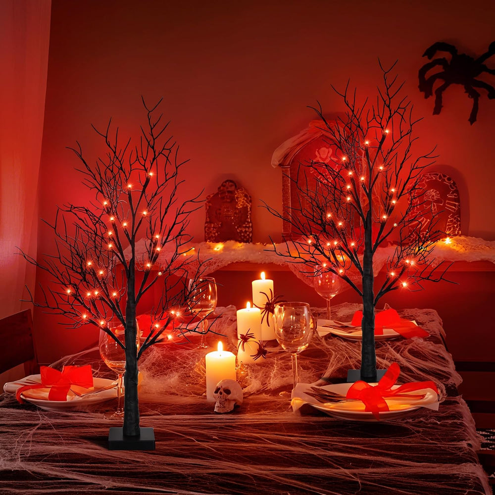 Halloween Decorations Indoor 2 Pack 24 Inch Black Halloween Tree with 48 Oran...