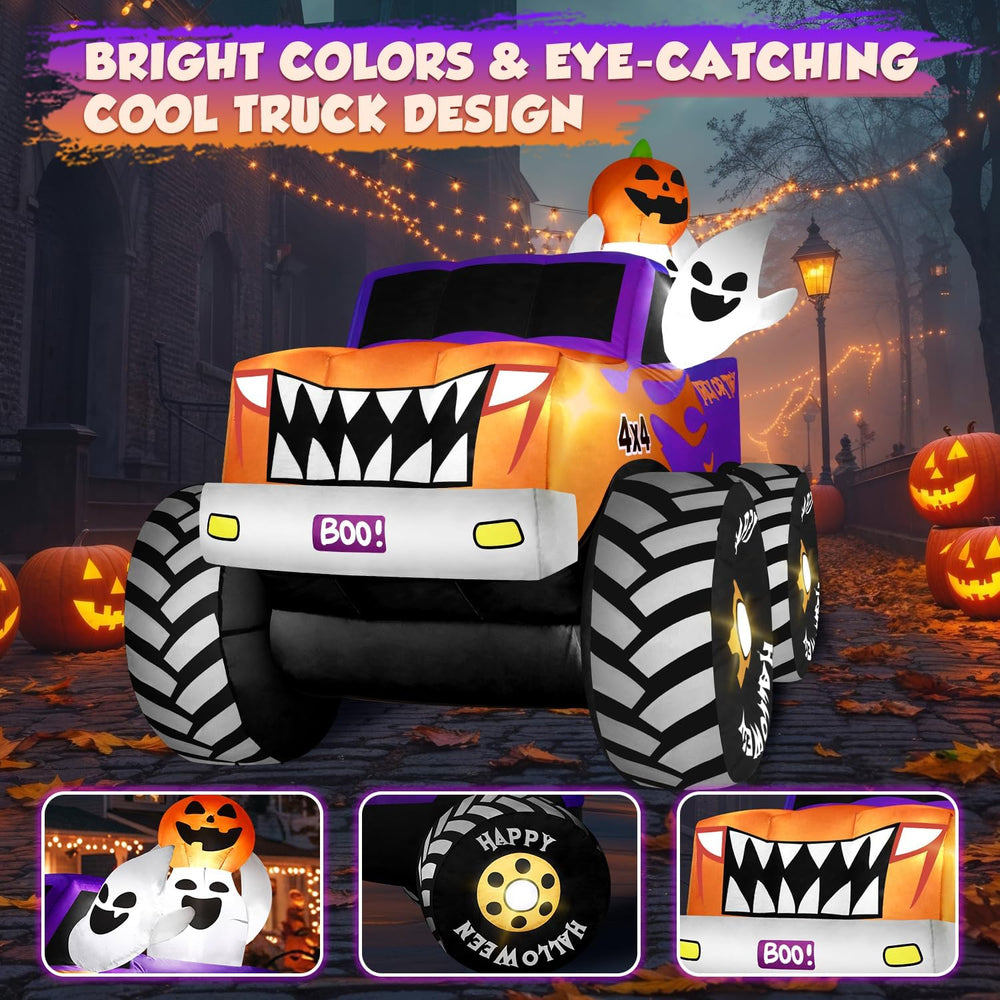 zukakii 8FT Long Halloween Inflatables Decoration Outdoor Monster Truck Car w...