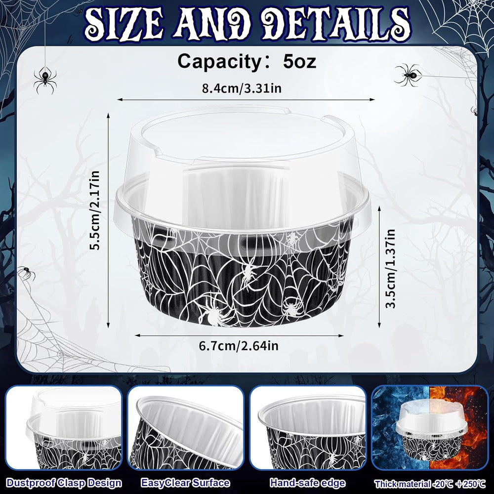 Potchen 200 Pcs Halloween Spiderweb Foil Cake Cup with Lid, 5 oz Baking Cup
