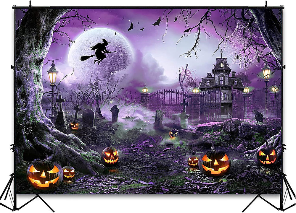 Avezano 10x7ft Purple Halloween Backdrop Spooky Photography Background