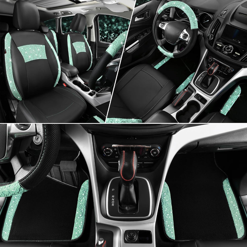 CAR PASS Universal Mint Leather Lace Car Seat Covers Full Set for Women Girls...