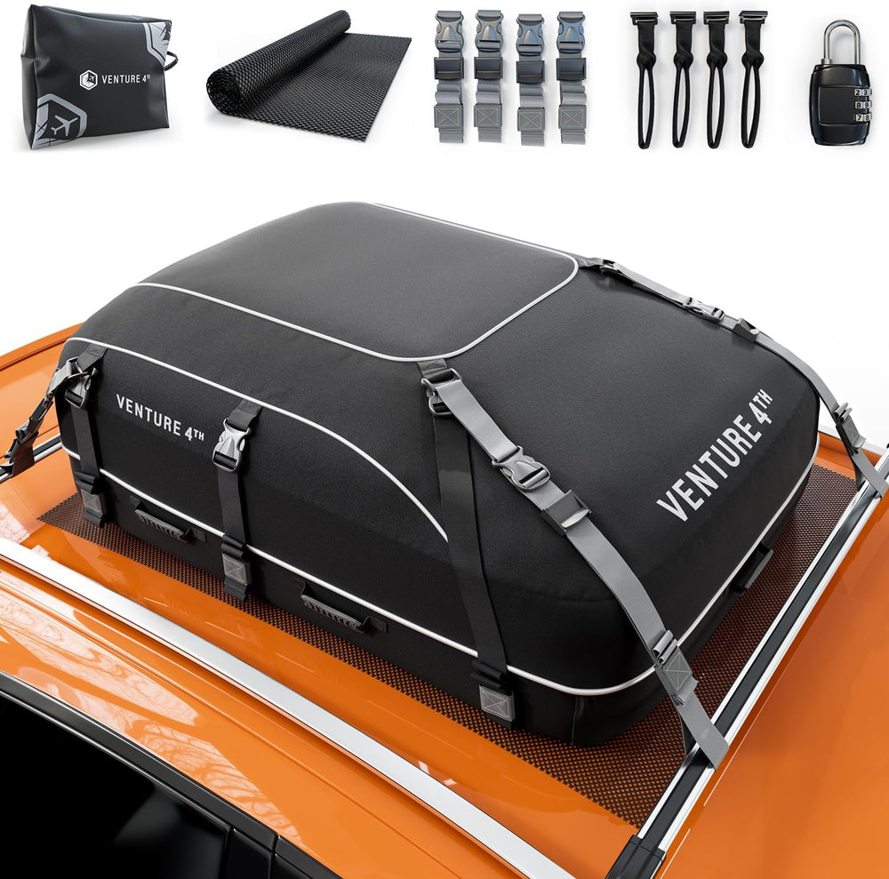 VENTURE 4TH Car Rooftop Cargo Carrier – 21 Cubic Feet Soft-Shell Waterproof R...