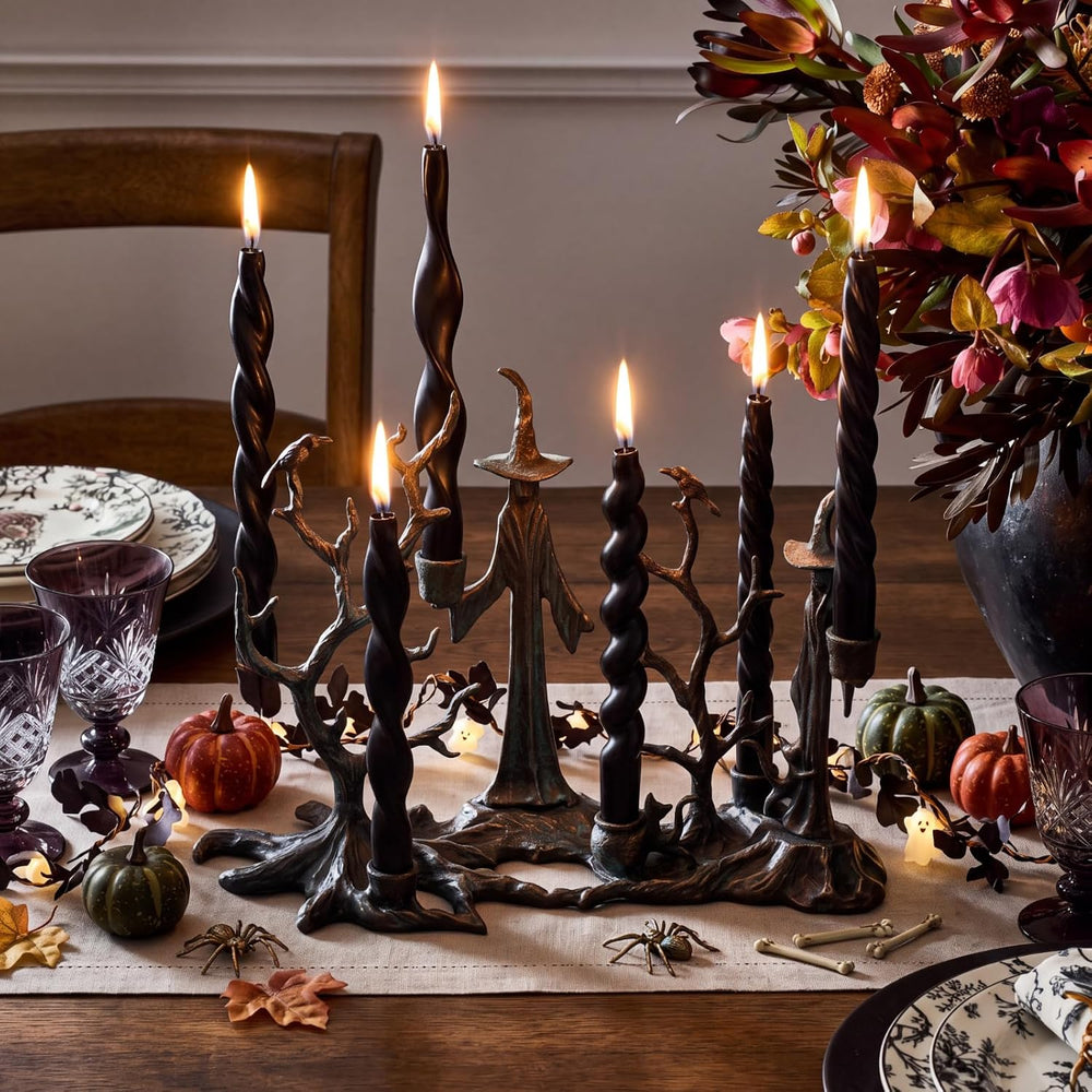 Nuanchu 12 Pcs Black Spiral Taper Candle 7.5" Halloween Twisted Candlestick