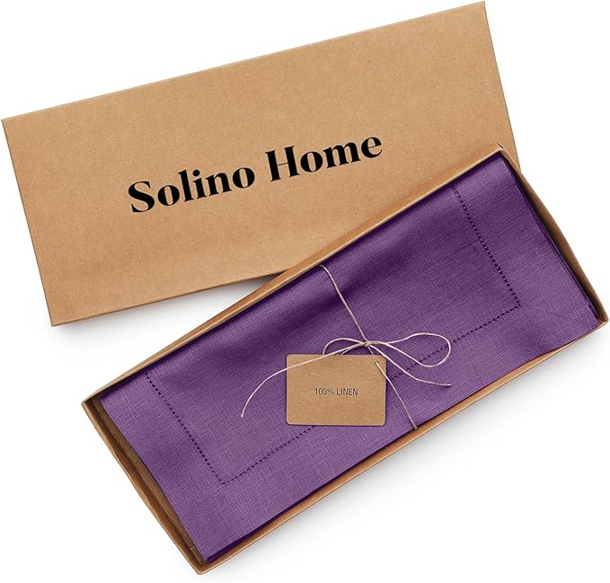 Solino Home Linen Table Runner 90 Inches Long - Classic Hemstitch 100% Pure L...