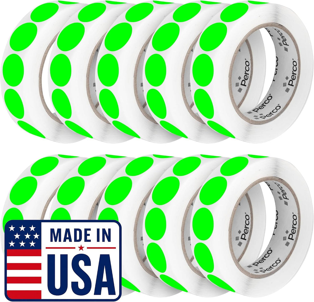 Perco Neon Green Perforated Round Circle Dot Sticker 1-Inch Labels — 10 Rolls...