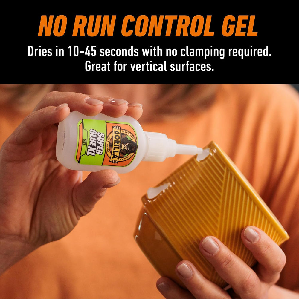 Gorilla Glue Super Glue Gel XL, Fast-Setting, Thicker Controlled No Run Formu...