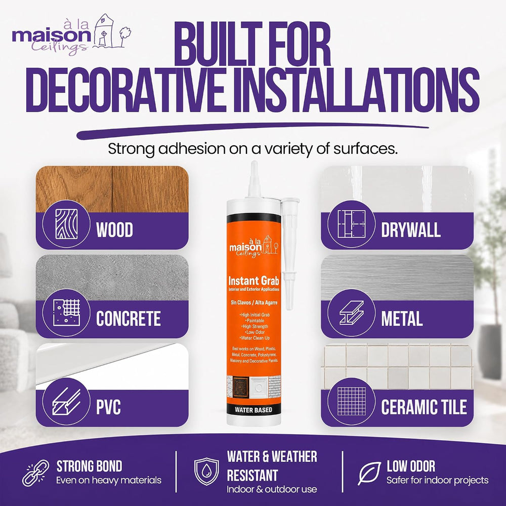 À LA MAISON CEILINGS Instant Grab White Adhesive - Ceiling Tile Wall Panel &a...