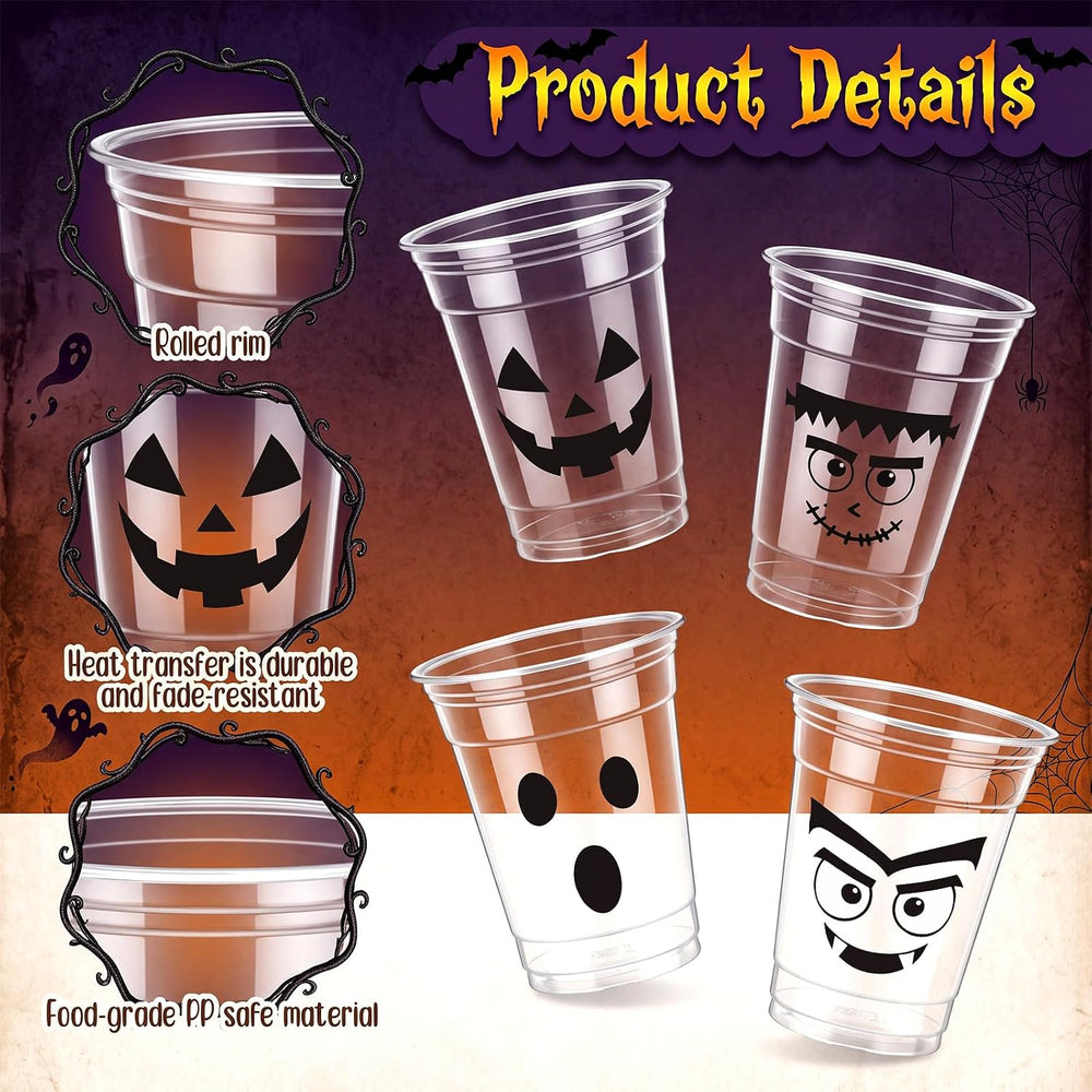 Bokon 100 Pcs 12 oz Halloween Plastic Cups, Cute Spooky