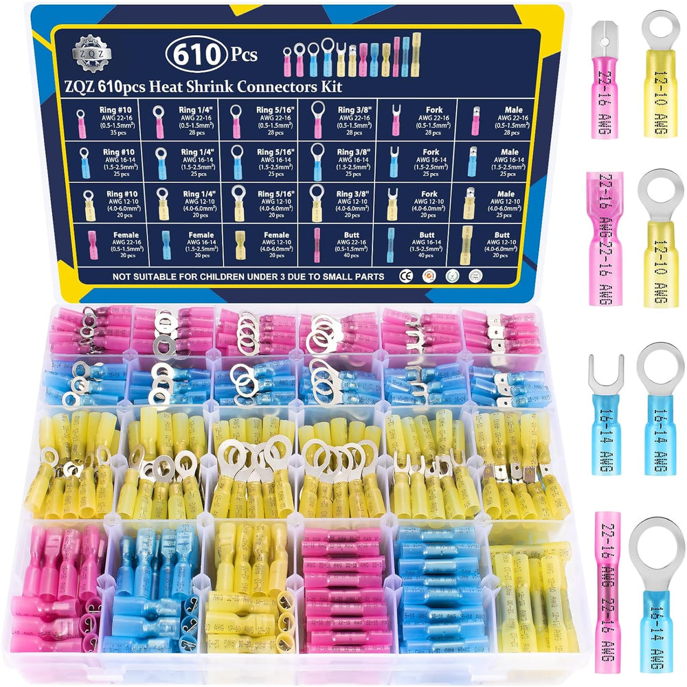 ZQZ 610Pcs Heat Shrink Marine Wire Connectors Assortment Kit, Waterproof